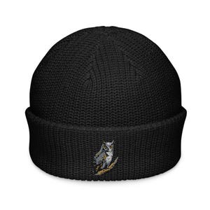 Embroidered Horned Owl Fisherman beanie