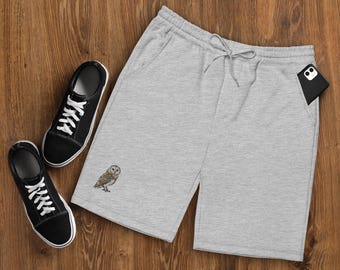 Barn Owl Embroidered Bird Men's fleece shorts