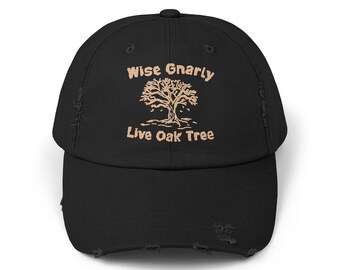 Wise Gnarly Live Oak Tree Cap, Unisex Hat, Distressed Baseball Cap, Nature Inspired Outdoor Headwear, Hiking Gift