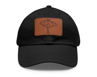 Mystical Luna Moth Rectangle Leather Patch Dad Hat