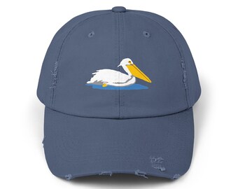 White Pelican Coastal DTF Print Distressed Cap