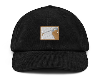 Golfer Swinging Embroidered Corduroy Hat | Stylish Golf Cap for Men & Women | Perfect Gift for Golf Lovers