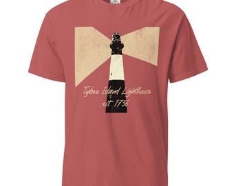Tybee Island Lighthouse T-Shirt, Est 1736 Unisex Heavyweight Tee, Vintage Style, Beachwear Gift, Soft Cotton T-Shirt for Men & Women