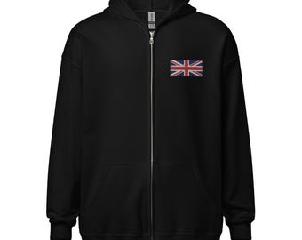 Union Jack Embroidered Unisex full zip hoodie