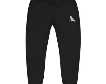 Sweatpants Embroidered White Cat and Red Ball Unisex fleece sweatpants
