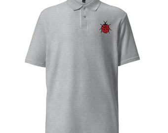 Ladybug Embroidered Polo Shirt | Unisex Pique Polo for Adults | Cute Ladybug Design, Perfect Gift for Nature Lovers