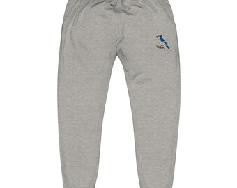 Embroidered Blue Jay Bird Unisex Fleece Sweatpants | Cozy Wildlife Joggers for Men & Women