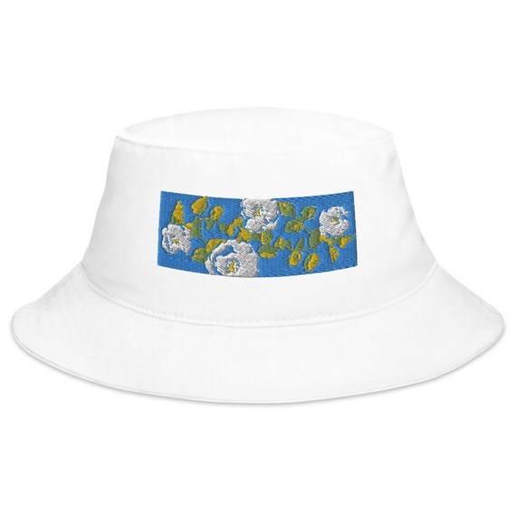 Floral Embroidered Bucket Hat: White Flower Cotton Twill - Etsy display picture 1