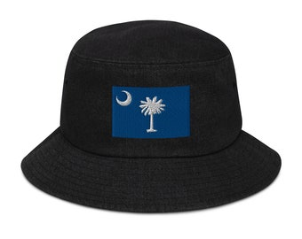 South Carolina Flag Denim Bucket Hat – Embroidered State Pride, Casual & Stylish Hat for All, Perfect Gift Idea