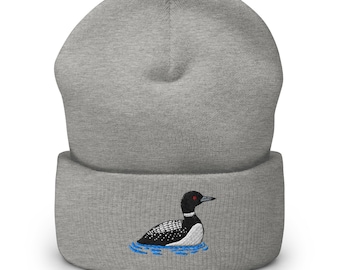 Loon Embroidered Bird Cuffed Beanie | Cozy Winter Hat | Perfect Gift for Bird Lovers & Outdoor Enthusiasts