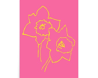 Poster Early Daffodils Line Art Drawing