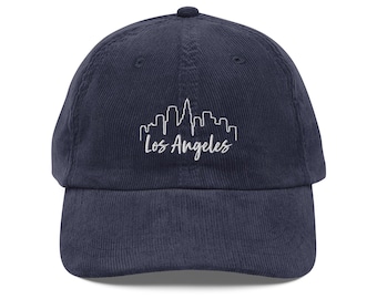 Embroidered Los Angeles Skyline Vintage Corduroy Cap | Stylish & Unique Hat for City Lovers | Perfect Gift Idea