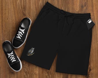 Horned Owl Embroidered Men's Casual Fleece Shorts