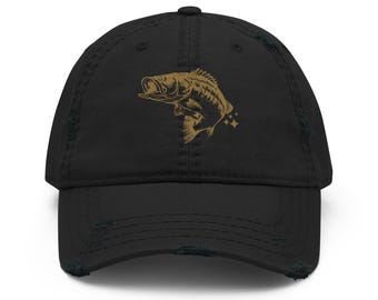 Bass Fish Dad Hat – Distressed Outdoorsman Cap, Fishing Gift for Dad, Casual Adjustable Hat for Men, Outdoor Adventure Accessory