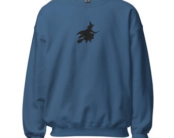 Sweatshirt met geborduurd heksensilhouet: vintage Halloween-ronde hals