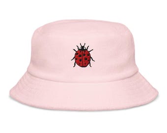 Ladybug Embroidered Unstructured terry cloth bucket hat
