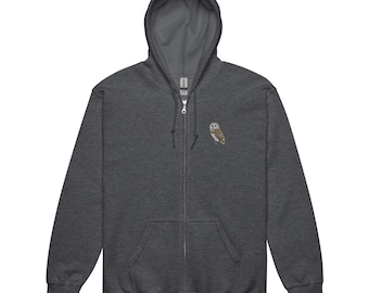 Barn Owl Embroidered Hoodie | Unisex Heavy Zip Hoodie | Cozy Bird Apparel for Nature Lovers & Wildlife Enthusiasts