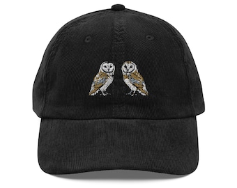 Embroidered Barn Owl Corduroy Dad Hat: Wildlife Birding Cap