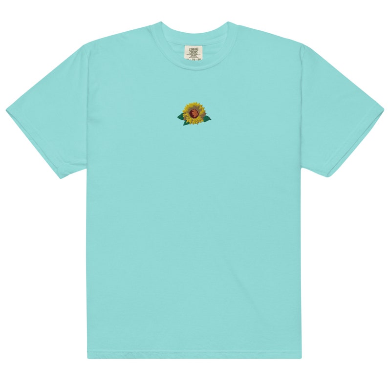 Embroidered Sunflower garment dyed t-shirt