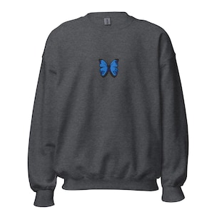 Blue Butterfly Sweatshirt: Embroidered Unisex Pullover