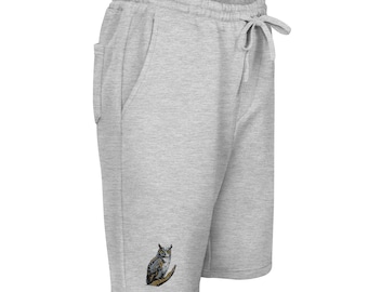 Horned Owl Embroidered Men's Casual Fleece Shorts