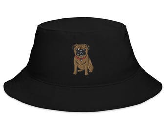 Cute Pug Embroidered Bucket Hat | Adorable Dog Hat | Stylish Pet Lover Gift & Trendy Accessory