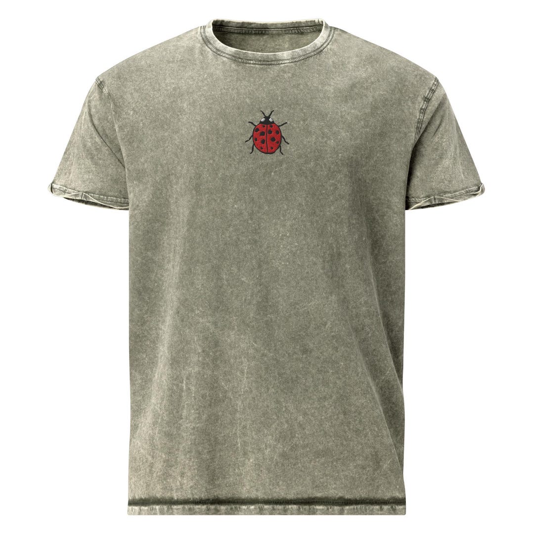 Ladybug Embroidered Denim T-shirt Cute Summer Tee Stylish Ladybug ...
