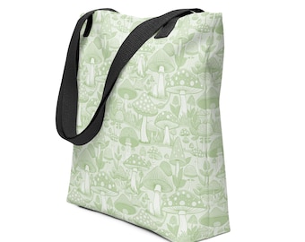 Lime Cream Tote Bag % Cottage Core Mushroom Pattern, Stylish Bag for Everyday Use, Unique Gift Idea