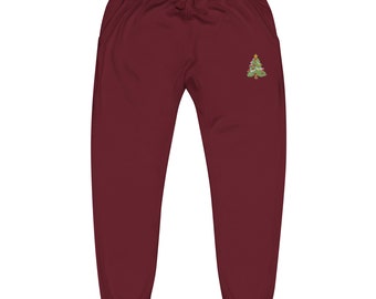 Embroidered Fleece Sweatpants Christmas Tree Art Embroidery Unisex Adult