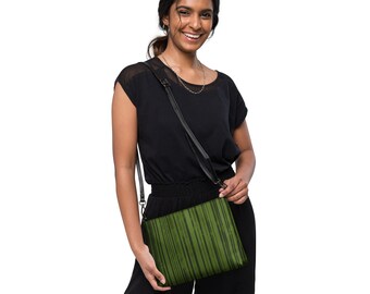 Crossbody purse Vegan Leather bag with Olive Stripes
