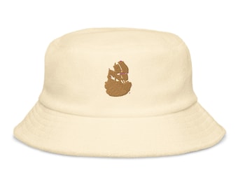 Pirate Ship Embroidered Bucket Hat Unstructured Terry Cloth Trendy Nautical Beach, Festival & Summer Hat