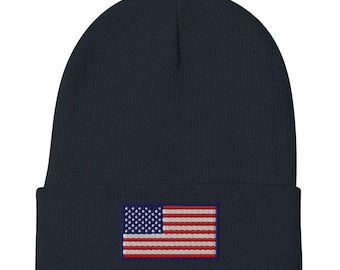 Embroidered USA Flag Beanie: Patriotic Knit Winter Hat
