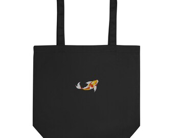 Rising Koi Embroidered Fish Tote Bag, Eco-Friendly Canvas Carryall for Shopping, Art Lovers & Beach Trips