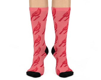 Cardinal Nature Design Crew Socks, Bold Red Bird Wildlife Print, Cushioned Footwear for Birdwatchers, Animal Lovers, Wildlife Enthusiasts,
