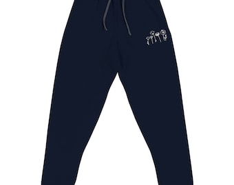 White Wildflowers Embroidered Unisex Joggers - Soft, Cozy, Casual Wear Pants - Unique Floral Design - Perfect for Everyday Style