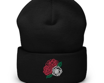 Three Roses Embroidered Beanie - Cozy Cuffed Hat, Winter Rose Beanie, Handmade Fashion Accessory, Floral Winter Hat Gift