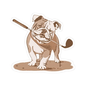 Vintage Bulldog Golf Sticker - Funny Golf Dog Decal Kiss-Cut Stickers