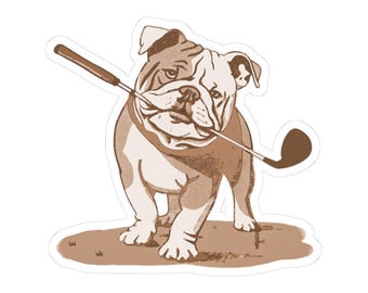 Vintage Bulldog Golf Sticker - Funny Golf Dog Decal Kiss-Cut Stickers