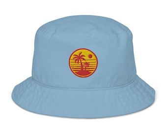 Bucket Hat Retro 80's Style Sun and Palms Organic bucket hat