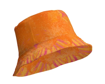 Reversible Bucket Hat - Orange Abstract All Over Print, Stylish Sun Protection