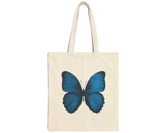 Blue Butterfly Cotton Tote Bag, Vibrant Nature-Inspired Canvas Bag for Everyday Use