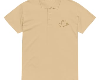 Cowboy Hat Line Art Embroidered Premium pique polo shirt