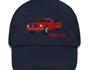 1964 1/2 Dream Convertible Dad Hat | Classic Red Muscle Car Embroidered Cap | Vintage Style Gift for Car Enthusiasts