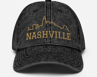 Nashville Skyline Vintage Cotton Twill Cap | Embroidered Hat for Men & Women | Adjustable, Stylish Souvenir from Nashville