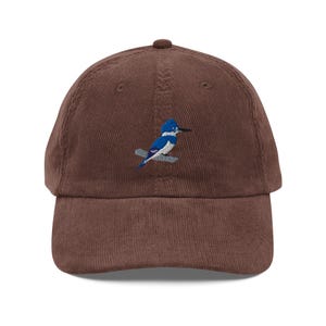 Casquette de martin-pêcheur avec ceinture : chapeau vintage en velours côtelé brodé, cadeau pour les amoureux de la nature et les ornithologues amateurs