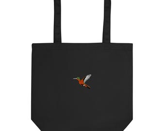 Cinnamon Hummingbird Embroidered Bird Tote Bag | Eco-Friendly | Reusable Shopping Bag for Nature Lovers