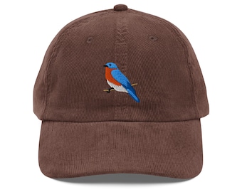 Eastern Bluebird  Embroidered Vintage corduroy cap