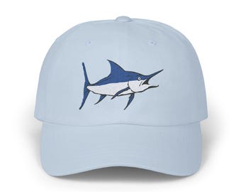 Marlin Embroidered Fish Cap, Fishing Hat, Beachwear Accessory, Ocean Lover Gift, Dad Gift Idea