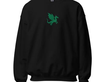 Embroidered Green Dragon Sweatshirt: Unisex Fantasy Pullover