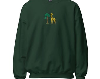 Giraffe Embroidered Sweatshirt Unisex Cozy Tree Design Animal Lover Gift Casual Top